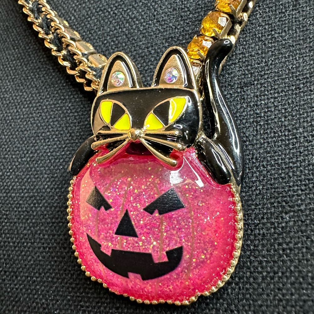 Happy Halloween Betsey Johnson Gold-tone Pumpkin with Black Witch Cat Set - Picture 4 of 16